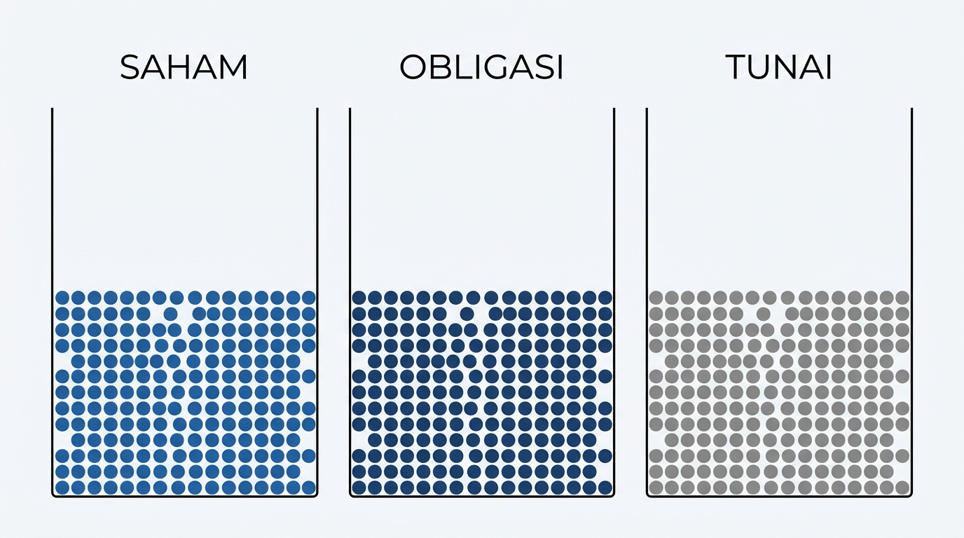 Ilustrasi diagram alokasi aset jangka panjang dengan kategori dasar